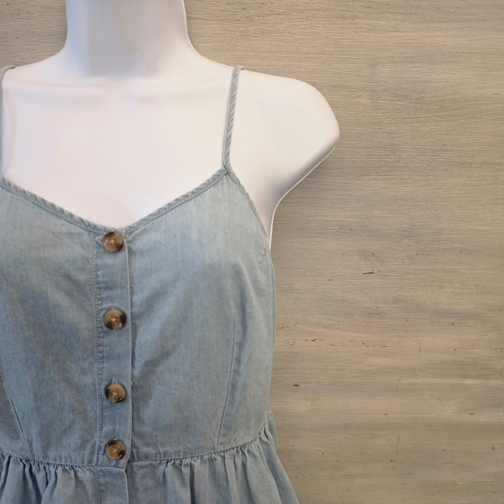 Japna 100% Cotton Light Wash Denim Sleeveless Aline Mini Dress Size Small GC - Picture 3 of 8
